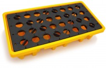HBM olievaten opvangbak voor 2 vaten, 120 liter, HDPE, 1500 kg, 130 x 66 x 30 cm, geel