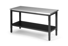 HBM RVS arbejdsbænk 152 cm x 61 cm, højde 91,1 cm, bæreevne 150 kg. HBM RVS arbejdsbænk 152 cm x 61 cm, højde 91,1 cm, bæreevne 150 kg.