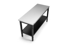 HBM RVS arbejdsbænk 152 cm x 61 cm, højde 91,1 cm, bæreevne 150 kg. HBM RVS arbejdsbænk 152 cm x 61 cm, højde 91,1 cm, bæreevne 150 kg.