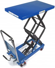 HBM verrijdbare werktafel/heftafel blauw 350 kg, 97 cm hoog