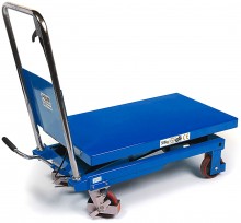 HBM verrijdbare heftafel / werktafel 500 kg, blauw, 93 x 50 cm, hoogte 97 cm