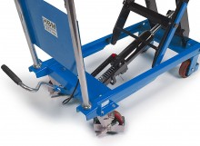 HBM verrijdbare heftafel / werktafel 500 kg, blauw, 93 x 50 cm, hoogte 97 cm