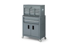 HBM gereedschapswagen met opzetkast, grijs, model 2, 14 laden, 4 wielen, 61,6 x 33 x 106,4 cm