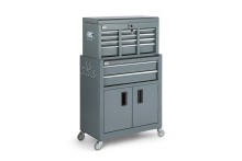 HBM gereedschapswagen met opzetkast, grijs, model 2, 14 laden, 4 wielen, 61,6 x 33 x 106,4 cm