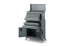 HBM gereedschapswagen met opzetkast, grijs, model 2, 14 laden, 4 wielen, 61,6 x 33 x 106,4 cm
