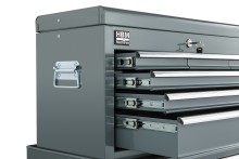 HBM gereedschapswagen met opzetkast, grijs, model 2, 14 laden, 4 wielen, 61,6 x 33 x 106,4 cm