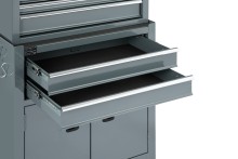 HBM gereedschapswagen met opzetkast, grijs, model 2, 14 laden, 4 wielen, 61,6 x 33 x 106,4 cm