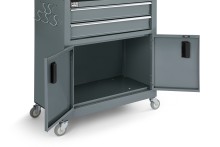 HBM gereedschapswagen met opzetkast, grijs, model 2, 14 laden, 4 wielen, 61,6 x 33 x 106,4 cm