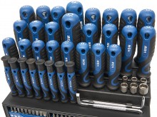 HBM 100-delige soft grip schroevendraaier-, dopsleutel- en bitset met sleuf, hex, Philips, Pozidriv, Torx en binnenvierkant