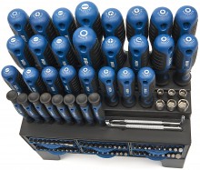 HBM 100-delige soft grip schroevendraaier-, dopsleutel- en bitset met sleuf, hex, Philips, Pozidriv, Torx en binnenvierkant