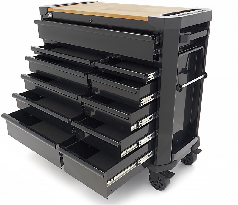 HBM gereedschapswagen 11 laden 109 cm zwart met slot, werkblad, 4 wielen, 400 kg
HBM gereedschapswagen 11 laden 109 cm zwart met slot, werkblad, 4 wielen, 400 kg