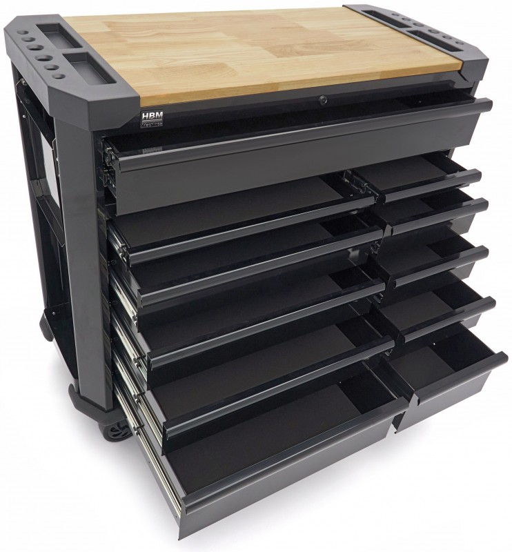 HBM gereedschapswagen 11 laden 109 cm zwart met slot, werkblad, 4 wielen, 400 kg
HBM gereedschapswagen 11 laden 109 cm zwart met slot, werkblad, 4 wielen, 400 kg