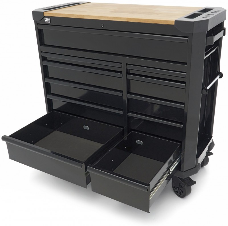 HBM gereedschapswagen 11 laden 109 cm zwart met slot, werkblad, 4 wielen, 400 kg
HBM gereedschapswagen 11 laden 109 cm zwart met slot, werkblad, 4 wielen, 400 kg