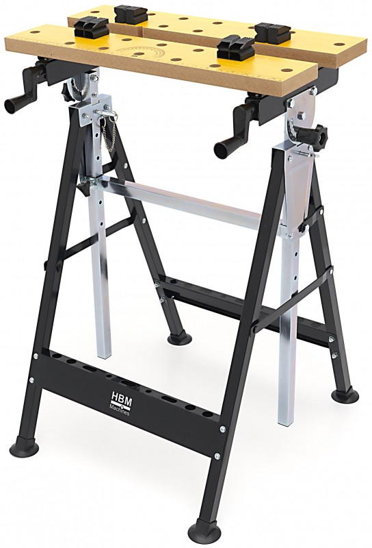 HBM draagbare werkbank inklapbaar, in hoogte verstelbaar en kantelbaar werkblad, hout, 150 kg, 60,5 x 64 x 85,5 cm