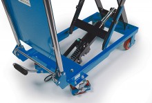 HBM verrijdbare heftafel werktafel 150 kg blauw, wielen 100 mm, 83,4 x 45 x 93,5 cm
