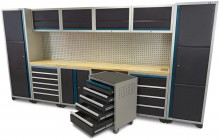 HBM Professional Deluxe modulair werkplaatssysteem 16-delig, staal/houten werkblad, zwart/blauw, 405 x 51 x 204 cm HBM Professional Deluxe modulair werkplaatssysteem 16-delig, staal/houten werkblad, zwart/blauw, 405 x 51 x 204 cm