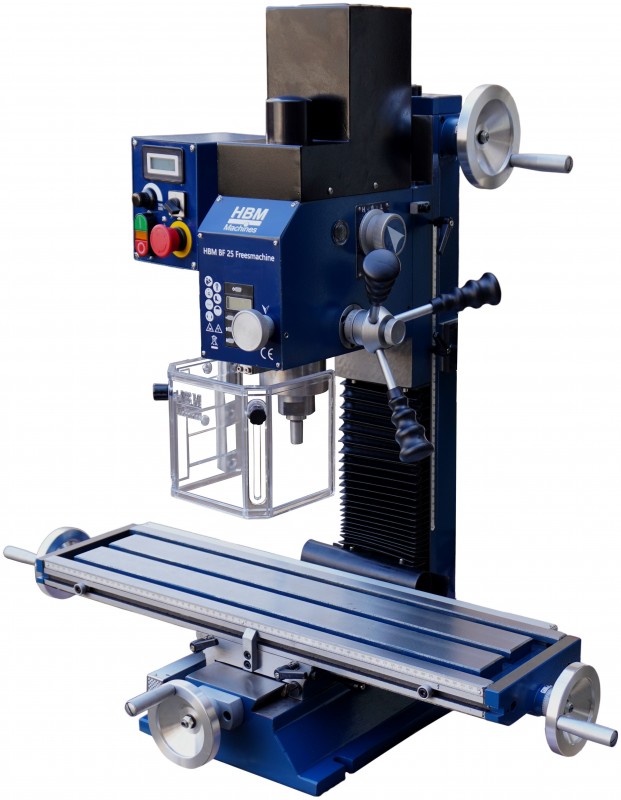 HBM BF 25 freesmachine 750 W 230 V MT3, boorcapaciteit 25 mm, 500 mm langsverplaatsing, voor metaal