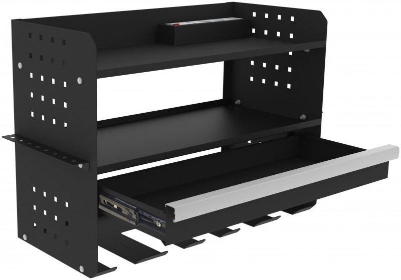 HBM elektrisch gereedschap organizer met lade - staal, zwart, 453 x 610 x 280 mm