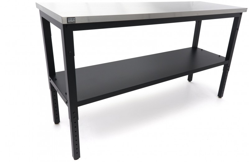 HBM RVS werkbank 182 cm, 1000 kg draagvermogen, 61 cm breed, 91,1 cm hoog, zwart, niet verrijdbaar