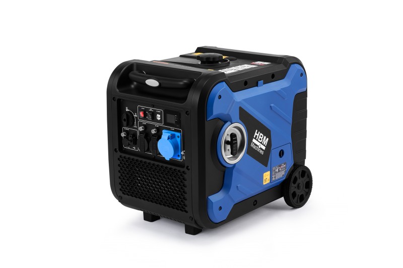 HBM inverter generator 327 cc benzinmotor 230V 6500W elektrisk start, kørtbar, 3 stikkontakter, USB-A/USB-C HBM inverter generator 327 cc benzinmotor 230V 6500W elektrisk start, kørtbar, 3 stikkontakter, USB-A/USB-C
