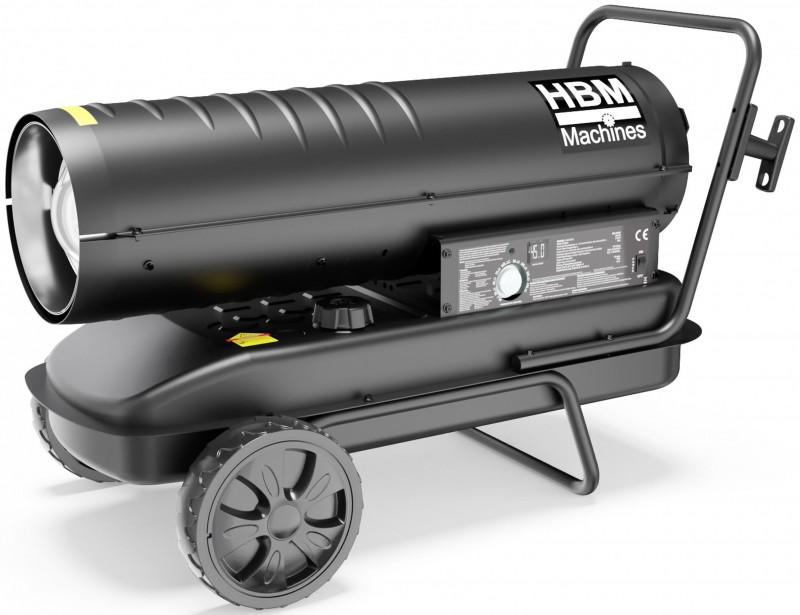 HBM mobil rund dieselvarmer 30.000 W, termostat, 38 l tank, 750 m³/h, sort.