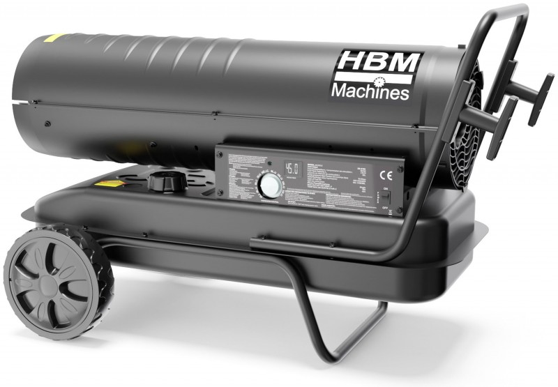 HBM mobil rund dieselvarmer 30.000 W, termostat, 38 l tank, 750 m³/h, sort.