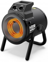 HBM elektrisk heater 2500-5000 Watt 400 Volt 5 kW med termostat, 3 trin, 320 m³/h.