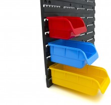 HBM gereedschapswand met 96 opbergbakken, 100-delig, 3 maten, achterwand 15 mm, max. belasting 135 kg