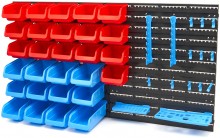 HBM gereedschapswand met opbergbakken 43-delig - 11 ophanghaken, 28 hangbakken, 100 x 73 x 215 cm