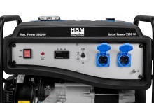 HBM aggregaat 223 cc benzinegenerator 230V 3,8 kW, 4-takt OHV, trekstart, 2 stopcontacten, verrijdbaar
