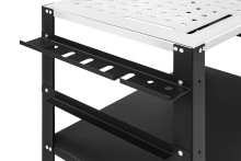HBM verrijdbare lastafel 81 x 52 cm, 87 cm hoog, verzinkt werkblad, 4 zwenkwielen met rem, 21 kg