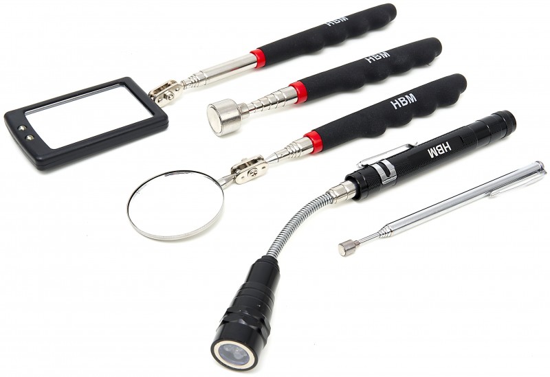 HBM magneetgereedschappenset 5-delig met LED lamp, spiegels en pick-up magneten