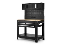 HBM werkbank 114 cm met 3 laden, kastenwand en achterwand, zwart HBM werkbank 114 cm met 3 laden, kastenwand en achterwand, zwart