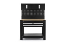 HBM werkbank 114 cm met 3 laden, kastenwand en achterwand, zwart