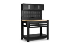 HBM werkbank 114 cm met 3 laden, kastenwand en achterwand, zwart