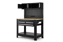 HBM werkbank 114 cm met 3 laden, kastenwand en achterwand, zwart