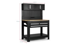 HBM werkbank 114 cm met 3 laden, kastenwand en achterwand, zwart