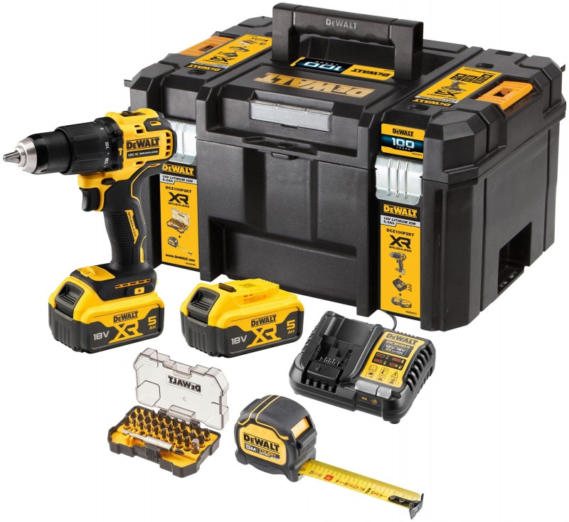 DeWalt accuklopboormachine set inclusief lamp DCZ100P2KT-QW