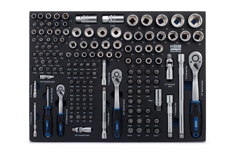 HBM inlay met doppenset, ratelset 145-delig