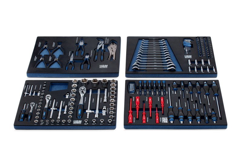 HBM inlays met gereedschapset 154-delig, voor gereedschapswagen, blauw