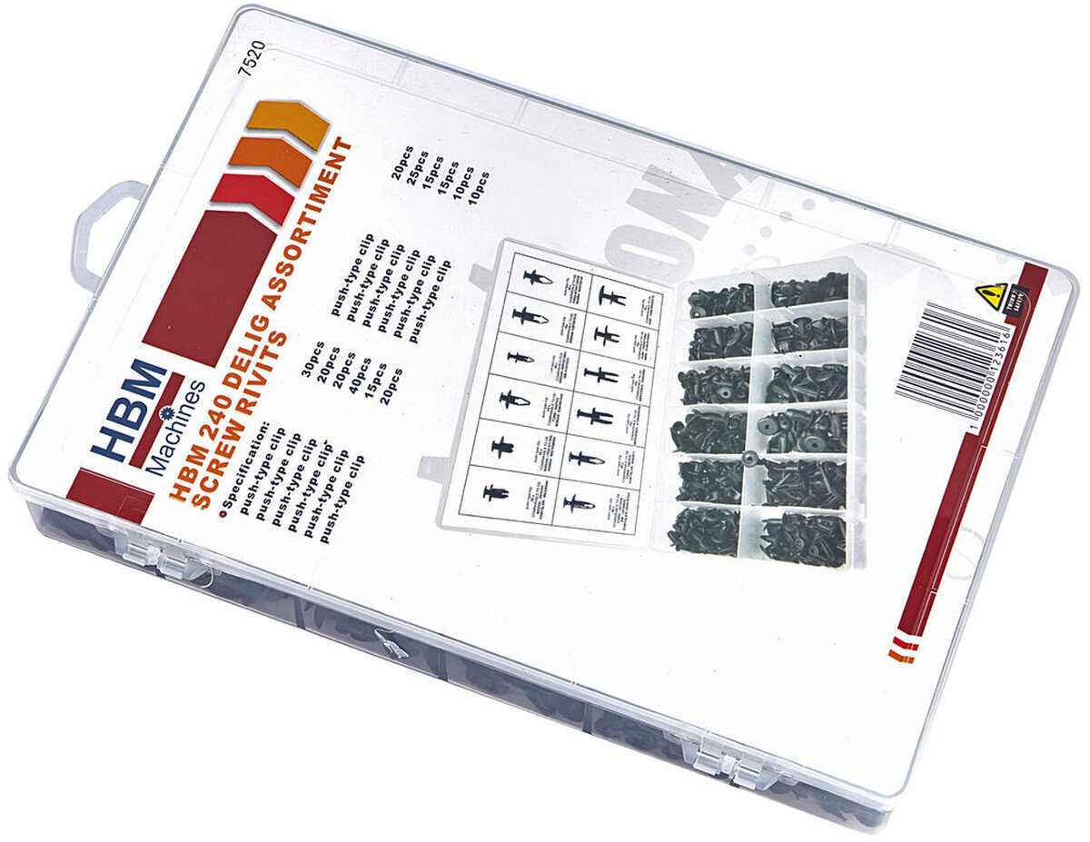 HBM 240-piece assortment of screw rivits