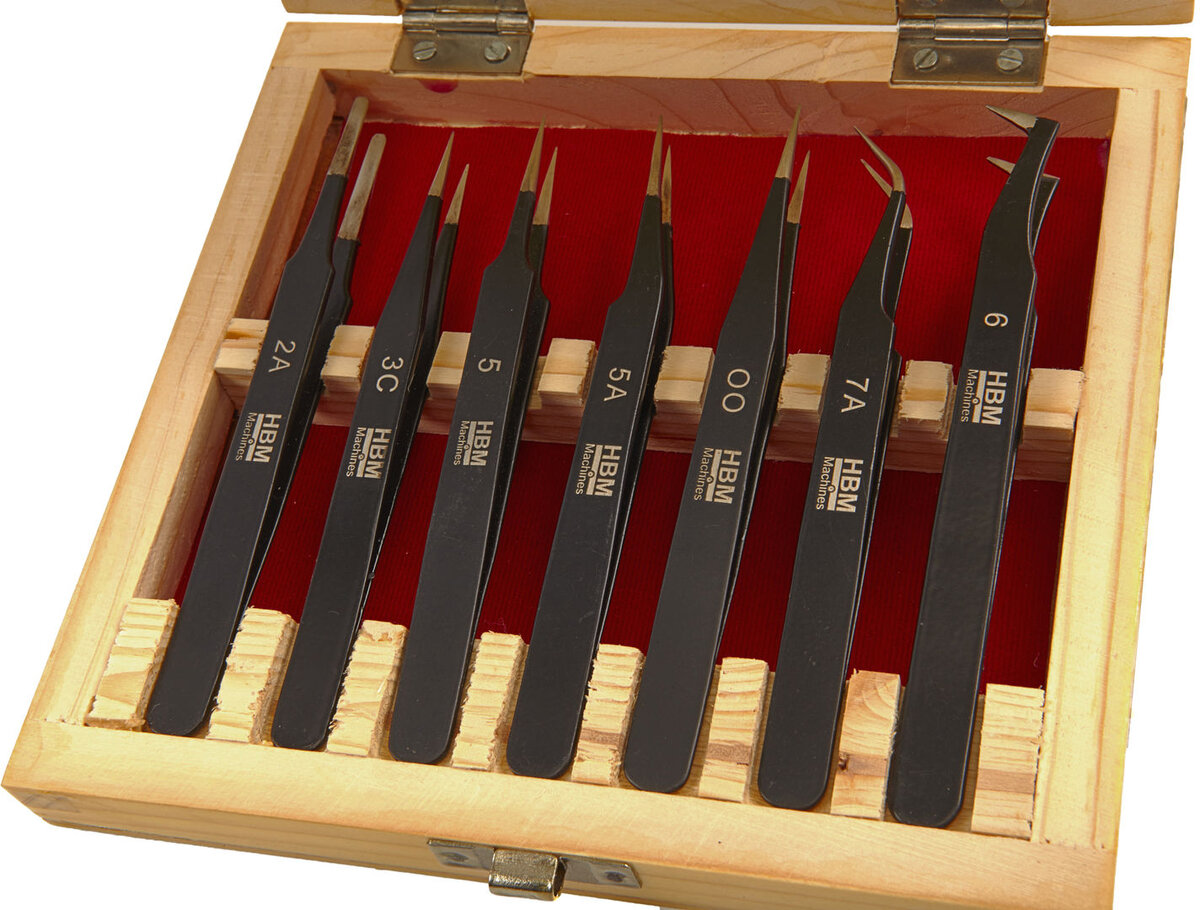  HBM Professional 7-osainen antimagneettinen ruostumattomasta teräksestä valmistettu pinsettisarja