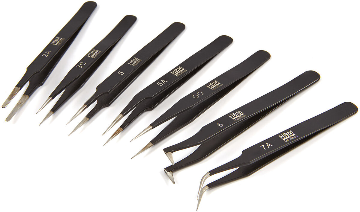  HBM Professional 7-osainen antimagneettinen ruostumattomasta teräksestä valmistettu pinsettisarja