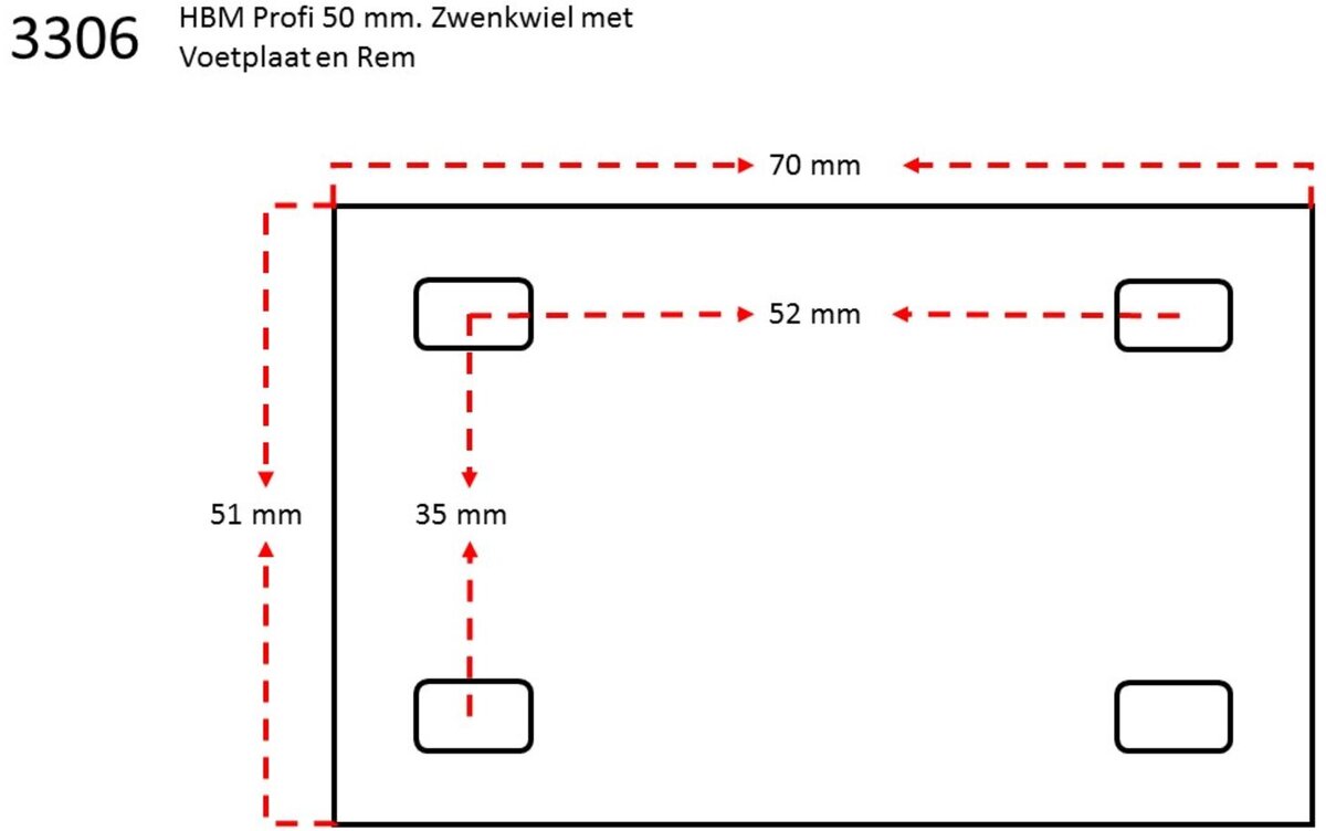Hbm profi 50 mm. svänghjul med fotplatta och broms