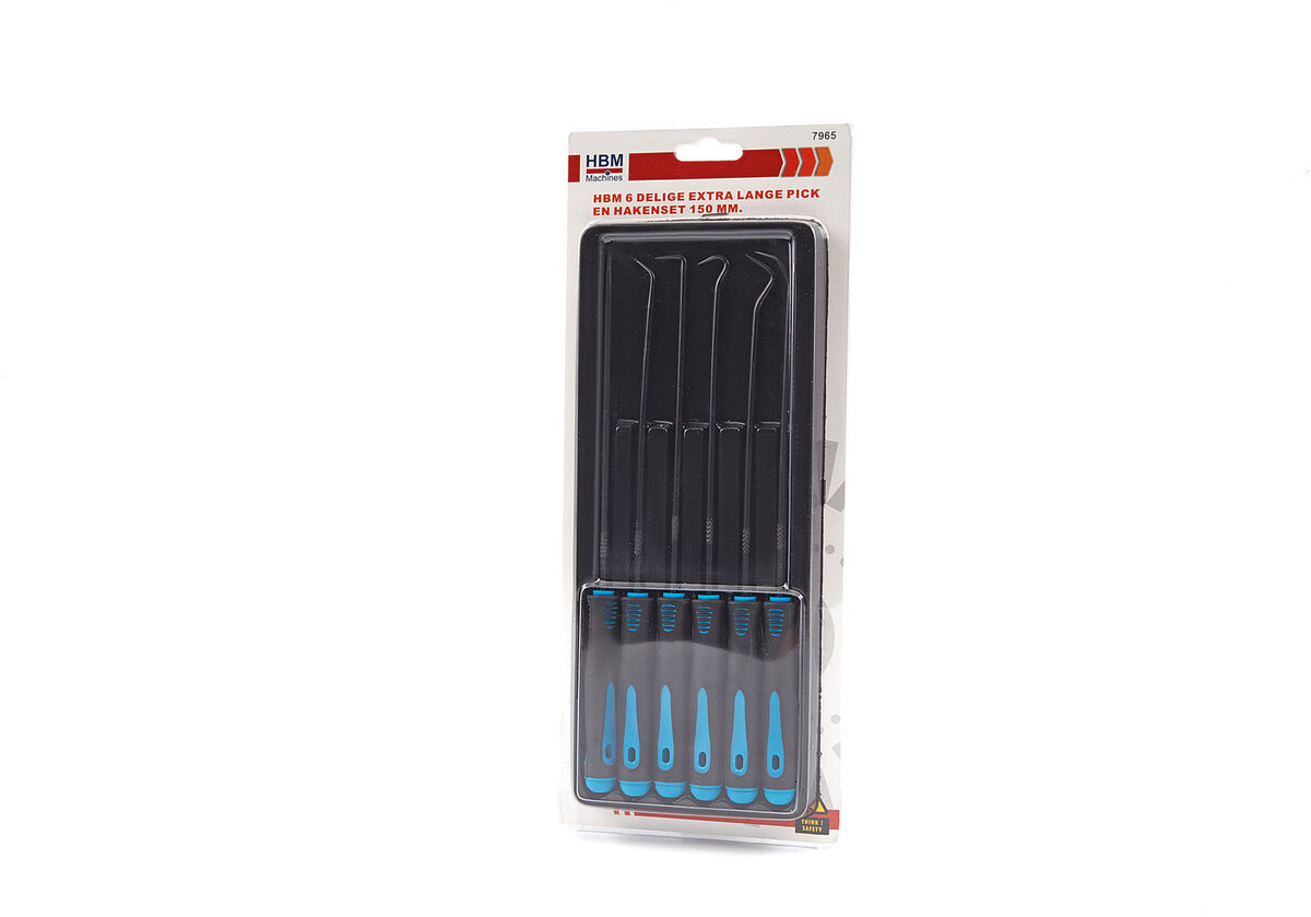 HBM 6-piece extra long pick and hook set 250 mm.