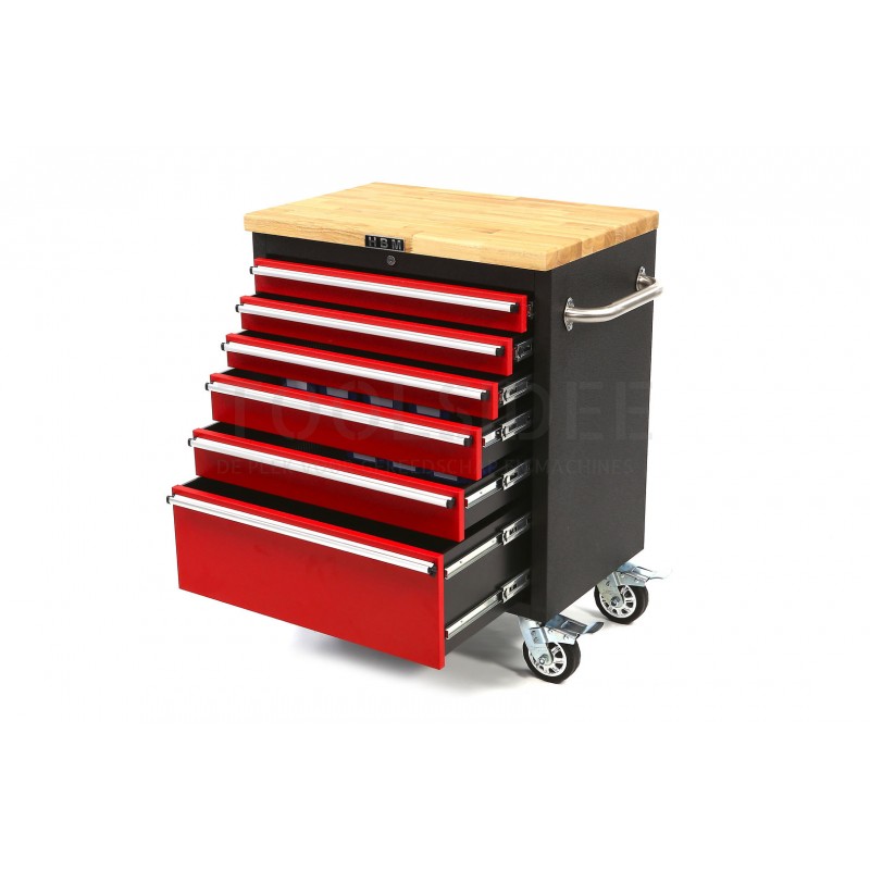HBM profi 6 drawers tool trolley with wooden top