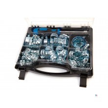 HBM 50-piece hose clamp assortment including socket wrench