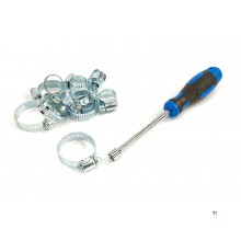 HBM 50-piece hose clamp assortment including socket wrench