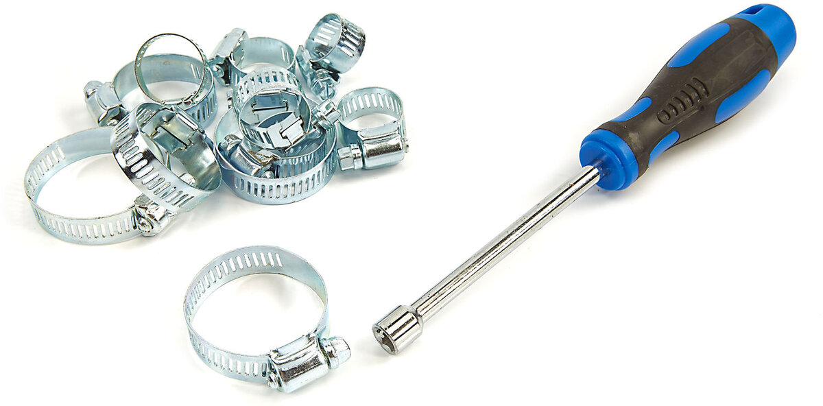 HBM 50-piece hose clamp assortment including socket wrench