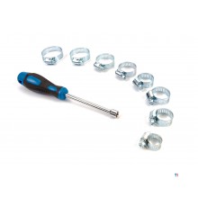 HBM 50-piece hose clamp assortment including socket wrench